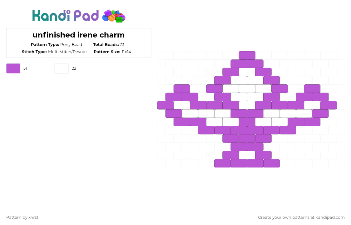 unfinished irene charm - Pony Bead Pattern by x4rst on Kandi Pad - pink,white