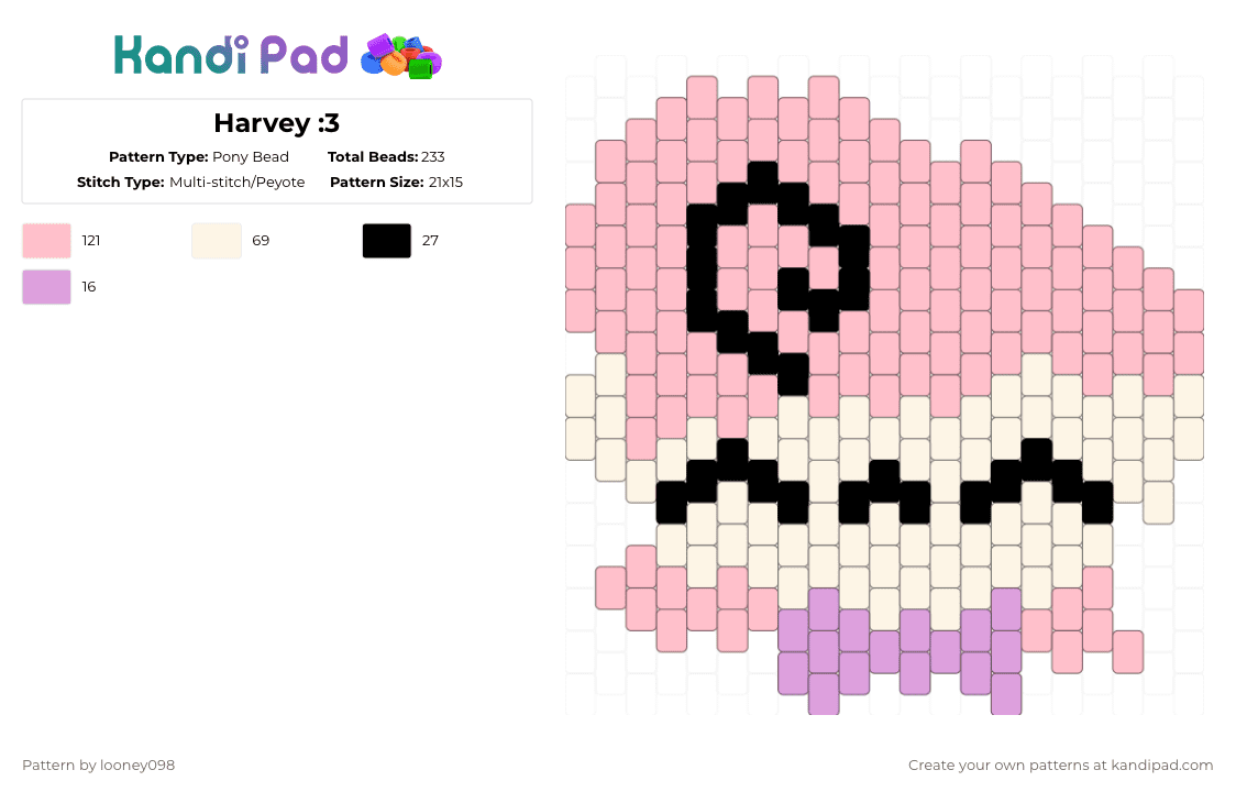 Harvey :3 - Pony Bead Pattern by looney098 on Kandi Pad - pink,white