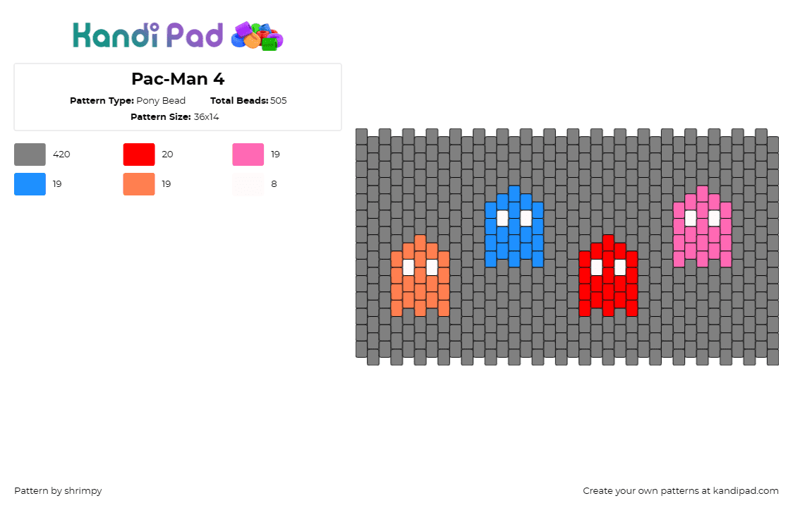 Pac-Man 4 - Pony Bead Pattern by shrimpy on Kandi Pad - pacman,ghosts,namco,arcade,gamers,retro,playful,nostalgic,classic game