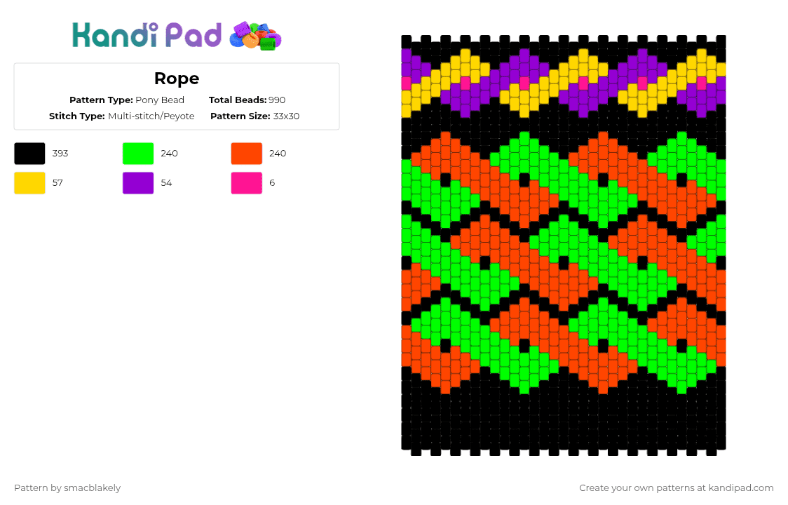 Kandi Rope Pattern Rope Pony Bead Pattern - Kandi Pad | Kandi Patterns, Fuse Bead Patterns ...