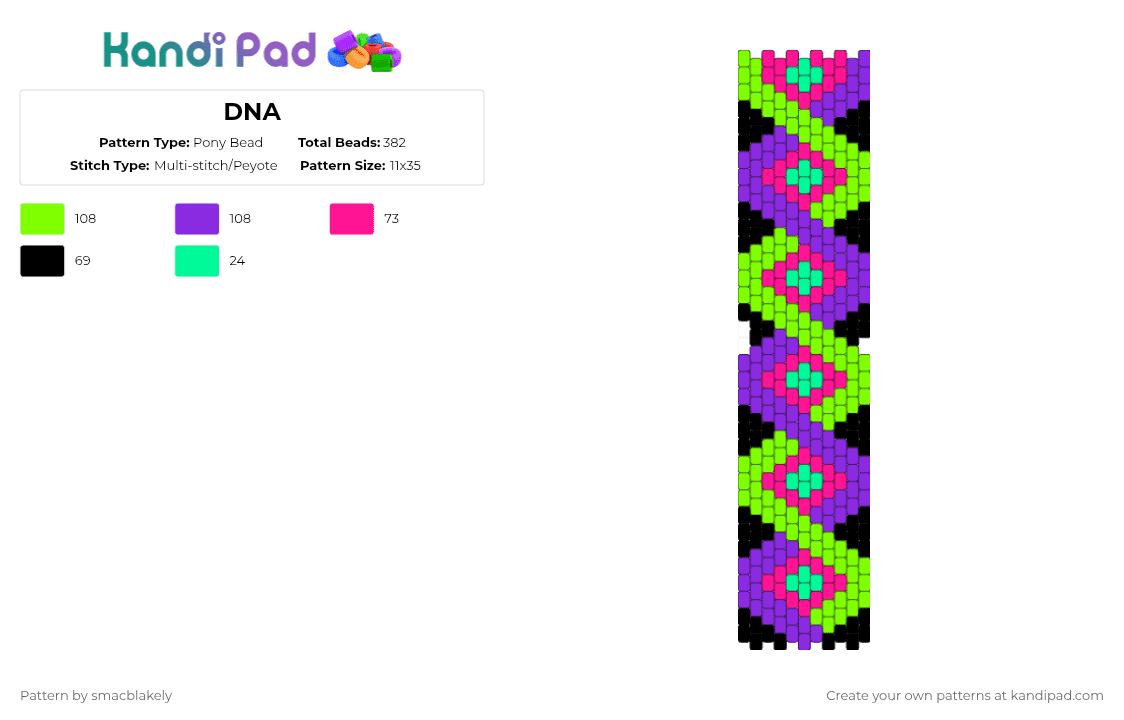 DNA - Pony Bead Pattern by smacblakely on Kandi Pad - green,purple