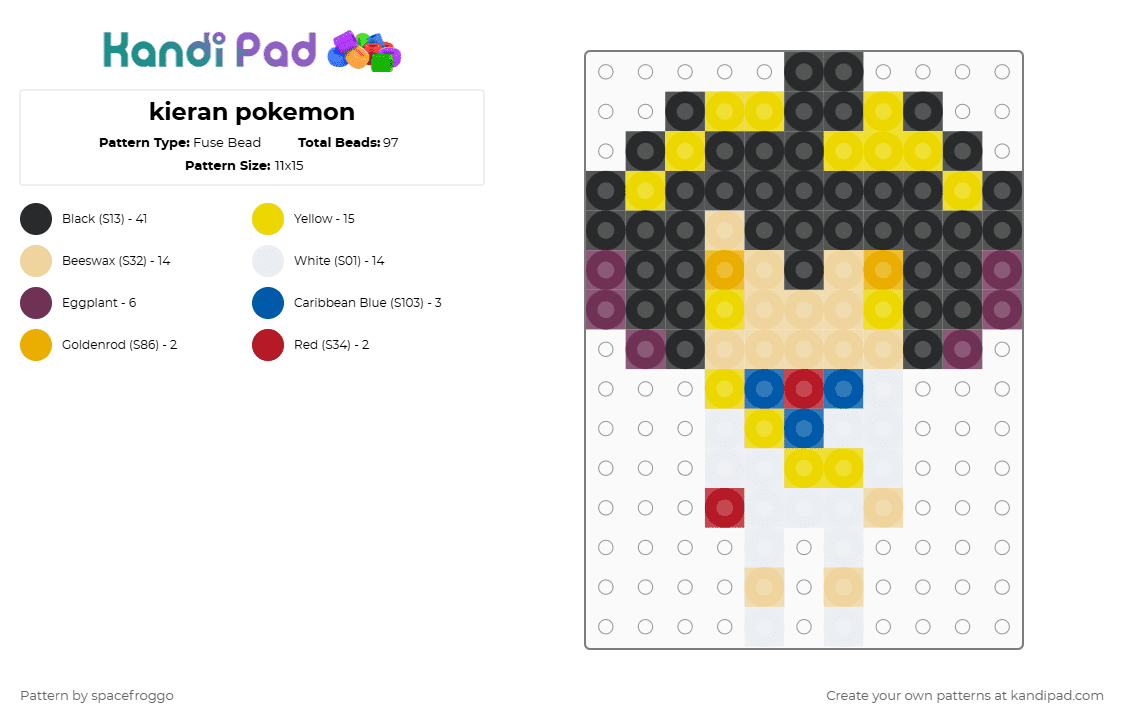 kieran pokemon - Fuse Bead Pattern by spacefroggo on Kandi Pad - black,yellow,beige,pokemon,chibi,kieran,pokemon sv