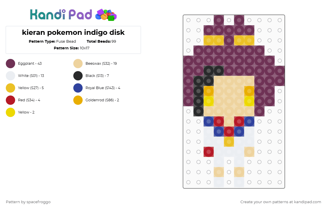 kieran pokemon indigo disk - Fuse Bead Pattern by spacefroggo on Kandi Pad - beige,pink,pokemon,chibi,kieran,pokemon sv