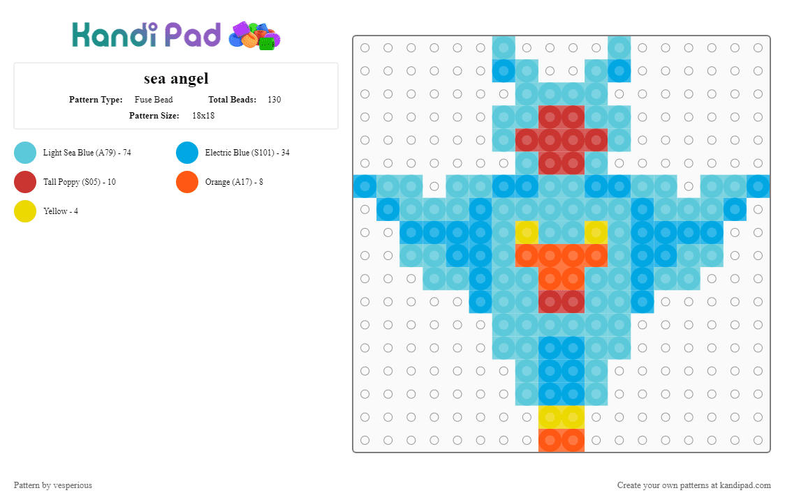 sea angel - Fuse Bead Pattern by vspyr on Kandi Pad - light blue,ocean,sea creature,sea angel,animal,sea slug,fish,sea,water