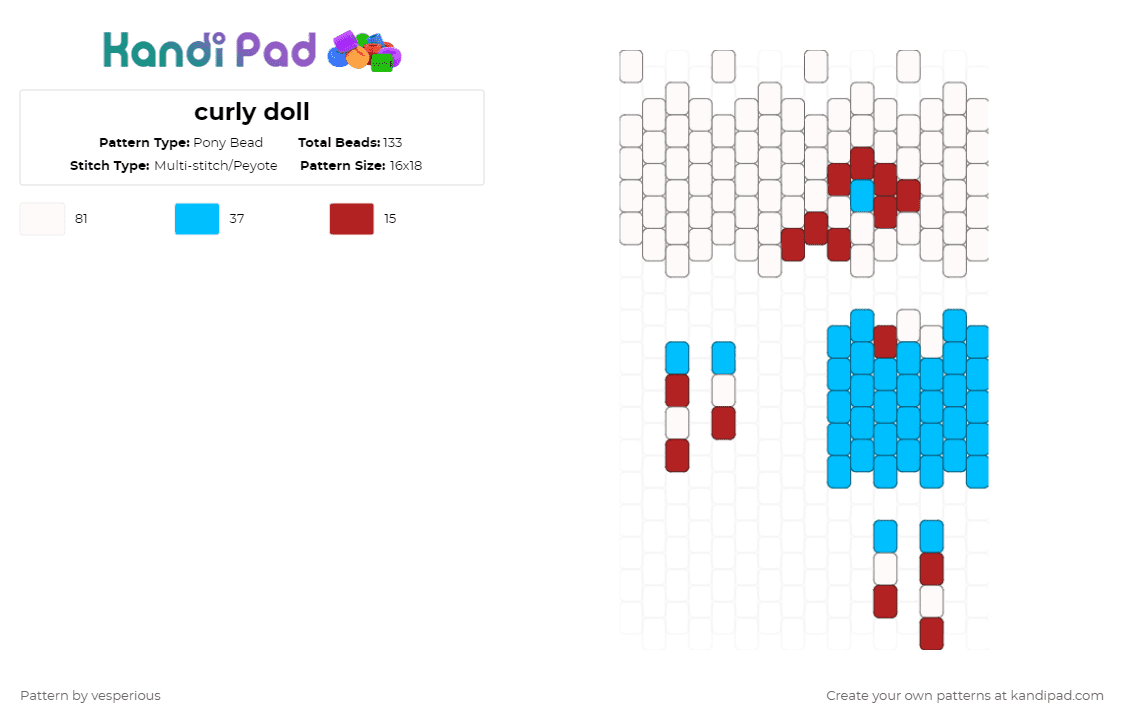 curly doll - Pony Bead Pattern by vspyr on Kandi Pad - white,red,light blue,mouthwashing,curly,doll,idiot,stupid