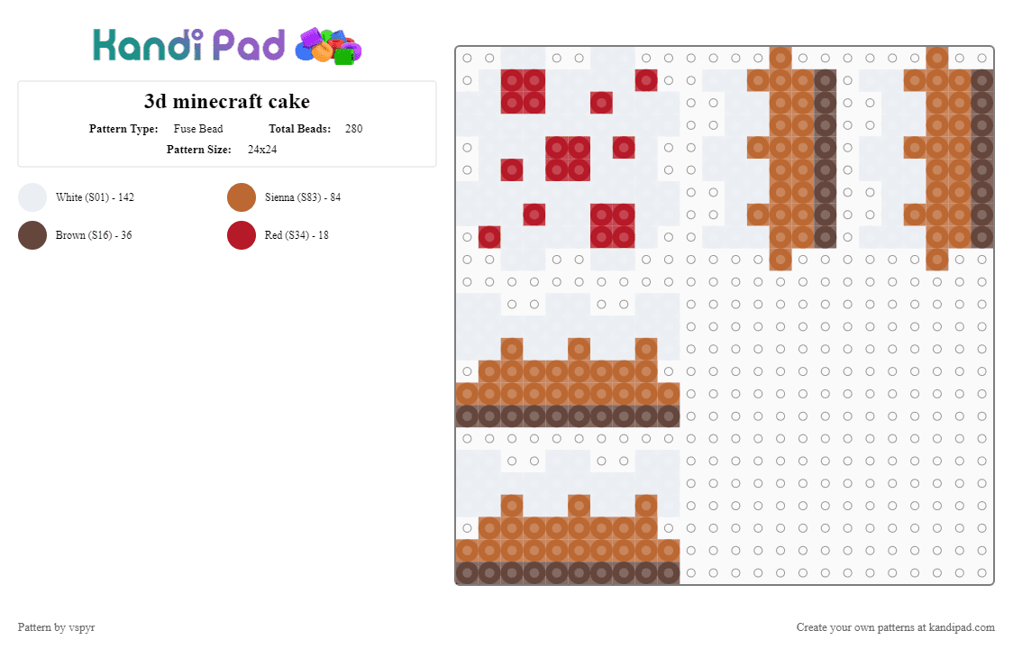 3d minecraft cake - Fuse Bead Pattern by vspyr on Kandi Pad - white,tan,minecraft,cake,3d,birthday