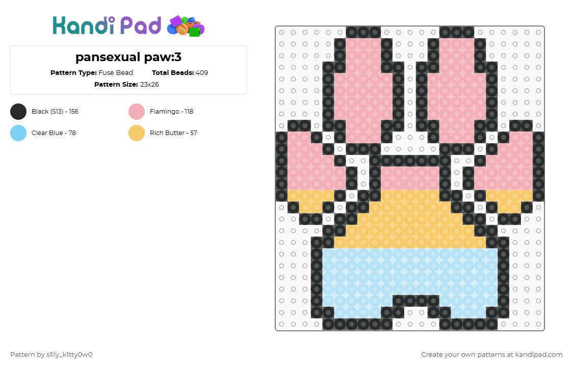 pansexual paw:3 - Fuse Bead Pattern by s1lly_k1tty0w0 on Kandi Pad - beige