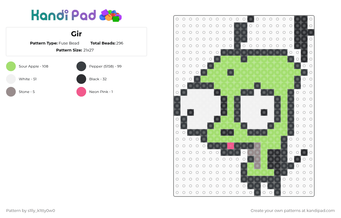 Gir - Fuse Bead Pattern by s1lly_k1tty0w0 on Kandi Pad - green