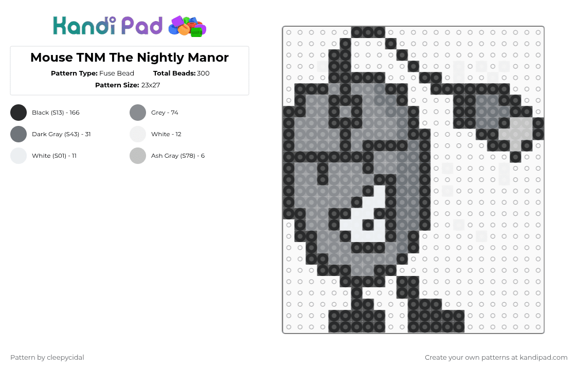 Mouse TNM The Nightly Manor - Fuse Bead Pattern by cleepycidal on Kandi Pad - black,gray