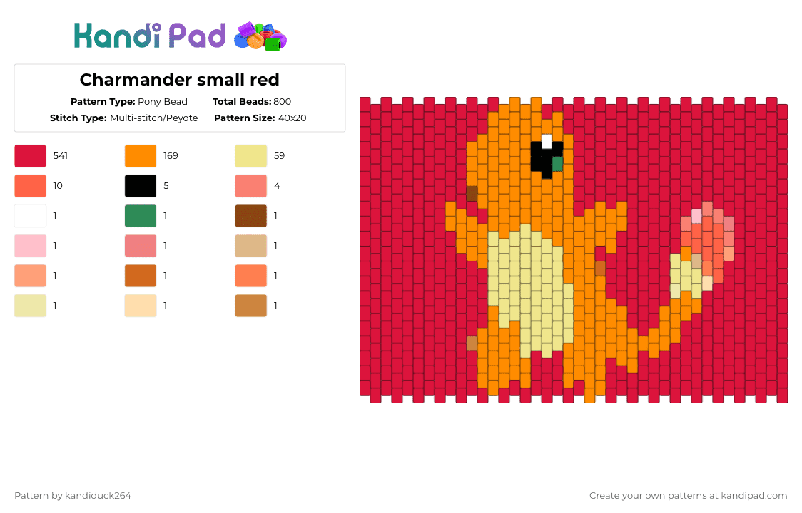 Charmander small red Pony Bead Pattern - Kandi Pad | Kandi Patterns ...