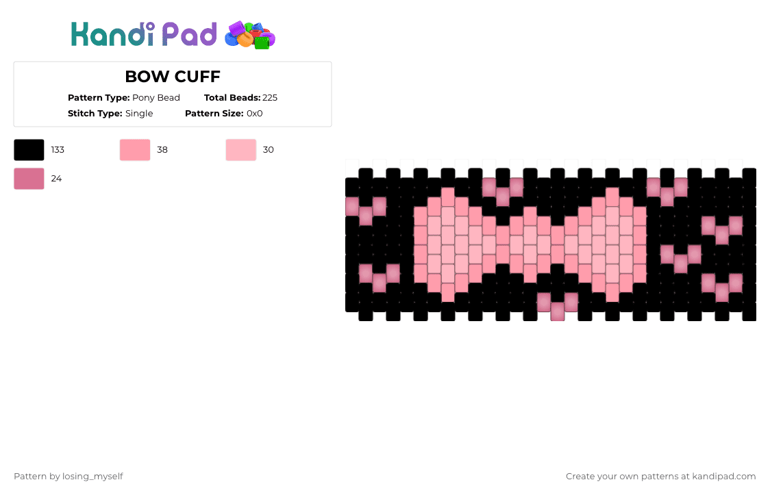 BOW CUFF - Pony Bead Pattern by losing_myself on Kandi Pad - pink,black