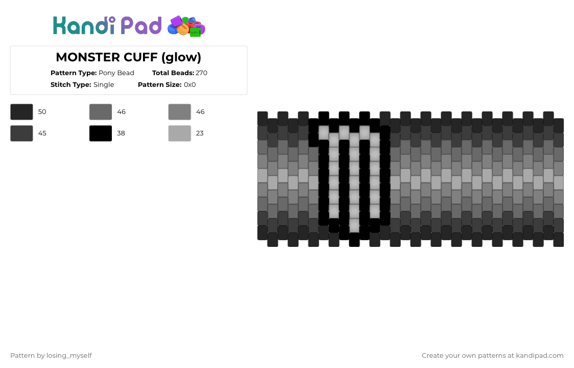 MONSTER CUFF (glow) - Pony Bead Pattern by losing_myself on Kandi Pad - beige,gray