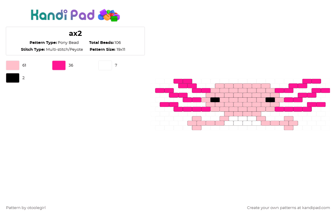 ax2 - Pony Bead Pattern by otoolegirl on Kandi Pad - axolotl,ax,weapon,pink