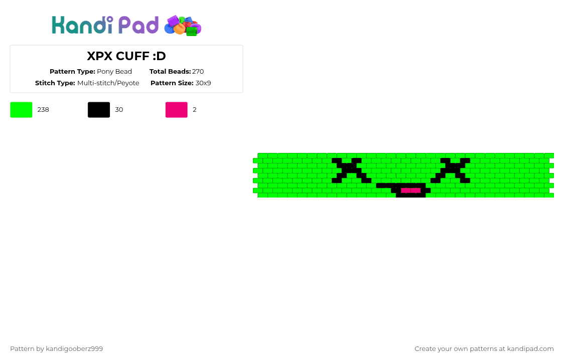 XPX CUFF :D - Pony Bead Pattern by kandigooberz999 on Kandi Pad - green