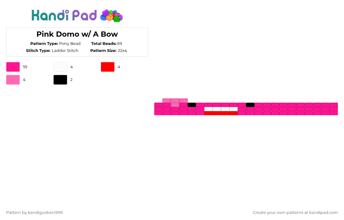 Pink Domo w/ A Bow - Pony Bead Pattern by kandigooberz999 on Kandi Pad - pink