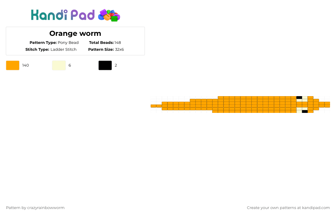 Orange worm ( worm on string) - Pony Bead Pattern by crazyrainbowworm on Kandi Pad - orange