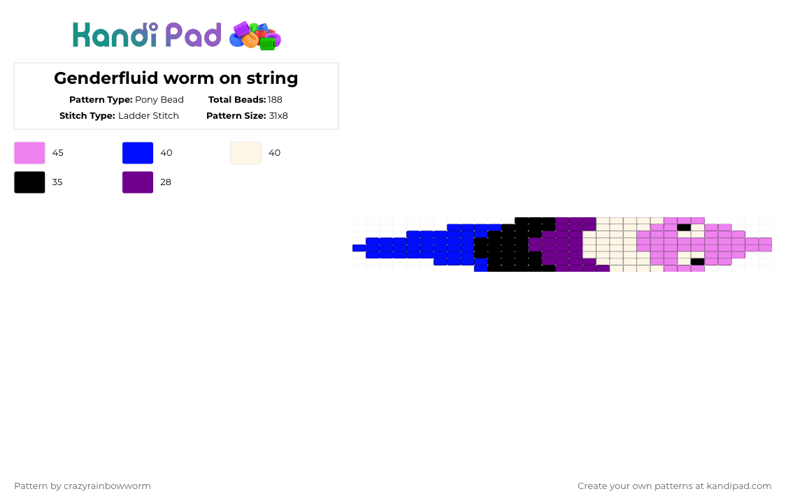Genderfluid worm on string - Pony Bead Pattern by crazyrainbowworm on Kandi Pad - purple,pink