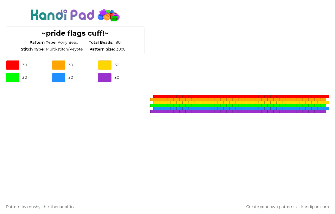 ~pride flags cuff!~ - Pony Bead Pattern by mushy_the_therianoffical on Kandi Pad - orange,green,purple,colorful