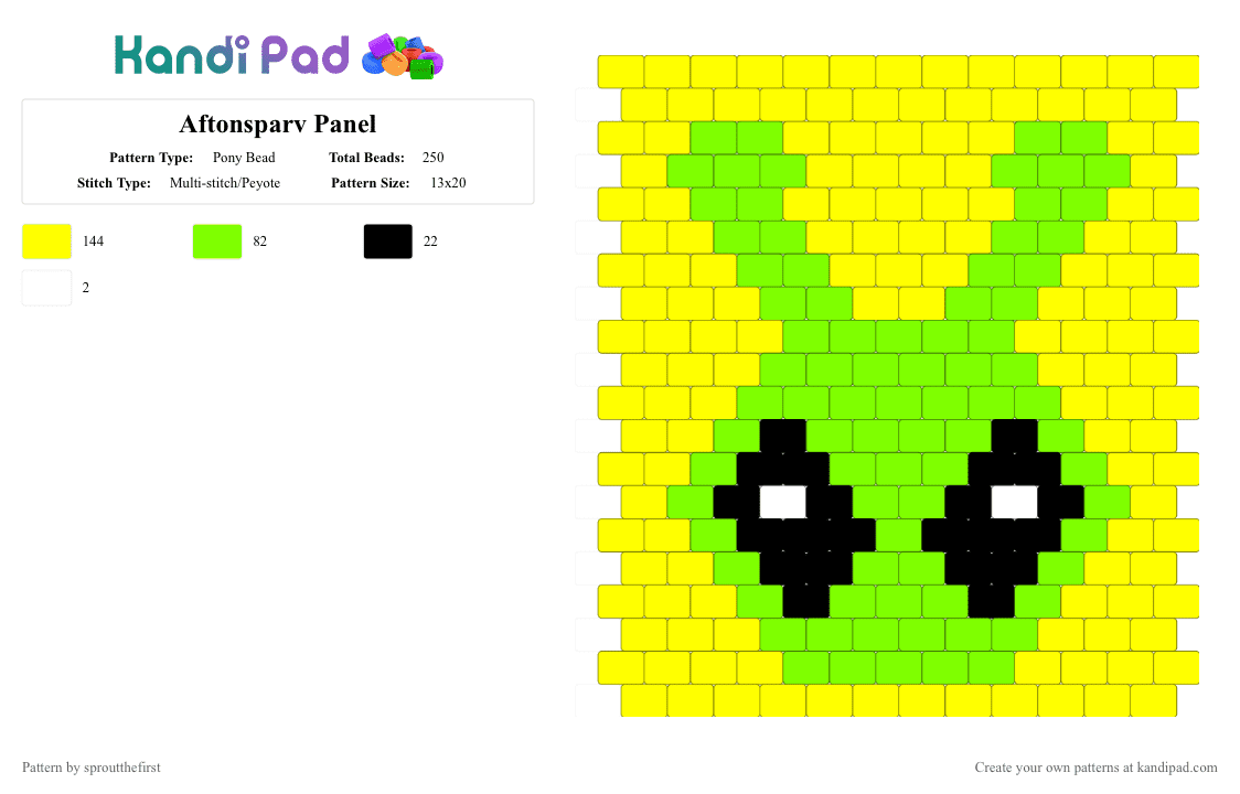 Aftonsparv Panel - Pony Bead Pattern by sproutthefirst on Kandi Pad - green, yellow