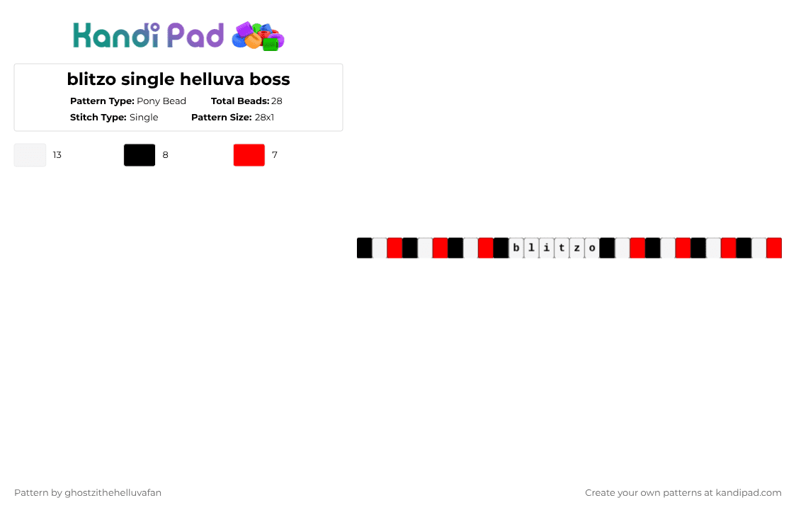 blitzo single helluva boss - Pony Bead Pattern by ghostzithehelluvafan on Kandi Pad - white,red,helluvaboss,hazbinhotel