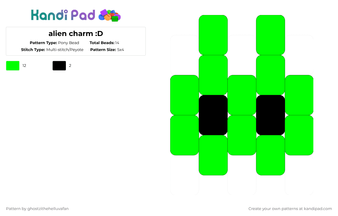 alien charm :D - Pony Bead Pattern by ghostzithehelluvafan on Kandi Pad - alien,silly,charm