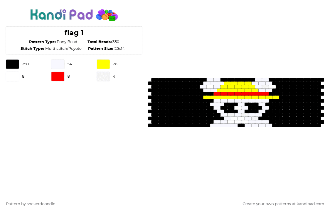 flag 1 - Pony Bead Pattern by snekerdooodle on Kandi Pad - anime, black, emblem, flag, one piece, symbol, white, yellow
