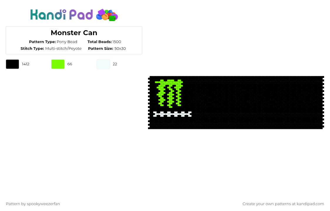 Monster Can - Pony Bead Pattern by spookyweezerfan on Kandi Pad - black,green