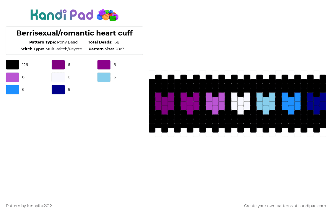Berrisexual/romantic heart cuff - Pony Bead Pattern by funnyfox2012 on Kandi Pad - black,pink,light blue