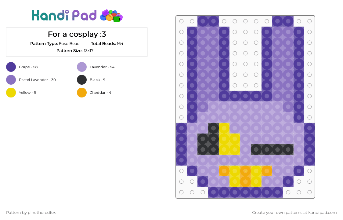 For a cosplay :3 - Fuse Bead Pattern by pinetheredfox on Kandi Pad - purple,blue,pink
