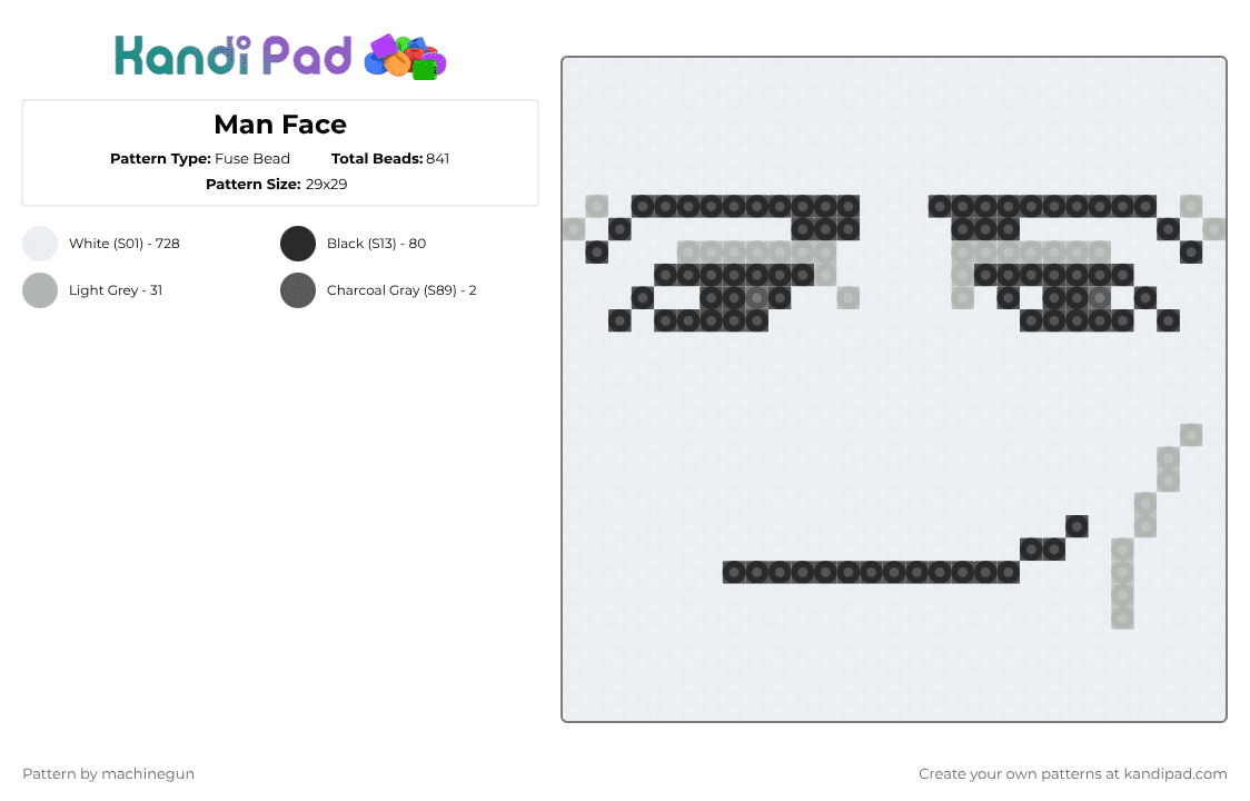 Man Face - Fuse Bead Pattern by machinegun on Kandi Pad - white,beige