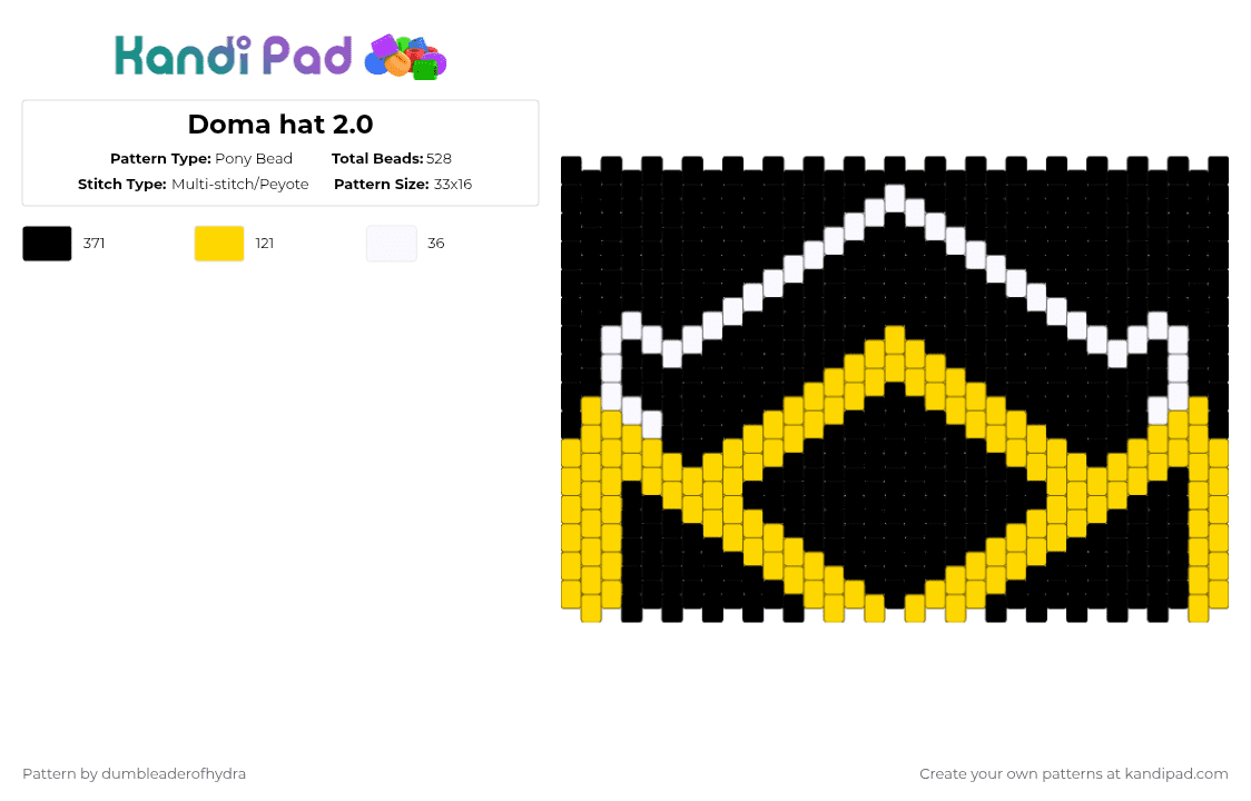Doma hat 2.0 - Pony Bead Pattern by dumbleaderofhydra on Kandi Pad - black,yellow
