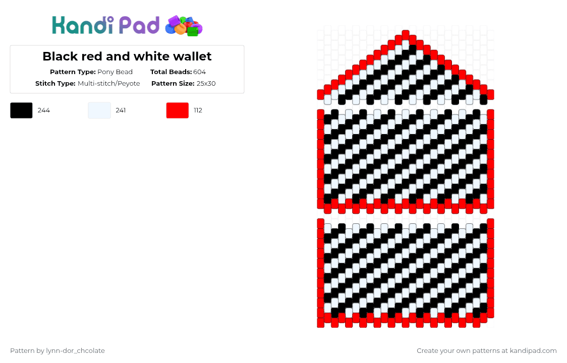 Black red and white wallet - Pony Bead Pattern by lynn-dor_chcolate on Kandi Pad - red,white