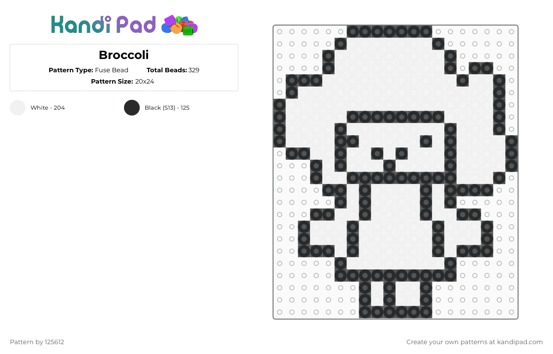 Broccoli - Fuse Bead Pattern by 125612 on Kandi Pad - black, white