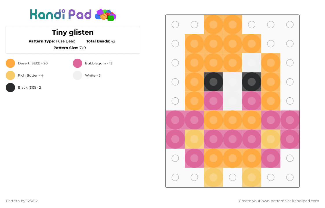 Tiny glisten - Fuse Bead Pattern by 125612 on Kandi Pad - pink,orange,character,dandys world