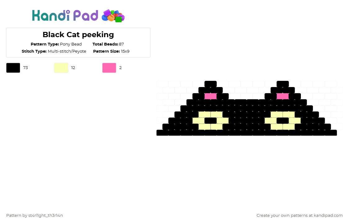Black Cat peeking - Pony Bead Pattern by st4rl1ght_th3r14n on Kandi Pad - black,yellow,cotdpets,blackcat,cat