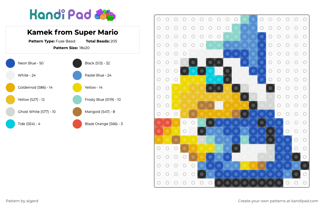 Kamek (Magikoopa) - Fuse Bead Pattern by algerd on Kandi Pad - light blue,blue,yellow,mario,super mario,kamek,wizard,nintendo,magikoopa