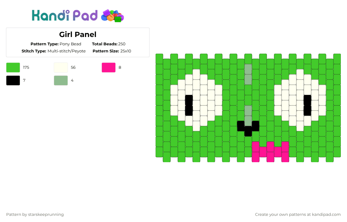 Girl Panel Pony Bead Pattern - Kandi Pad | Kandi Patterns, Fuse Bead ...