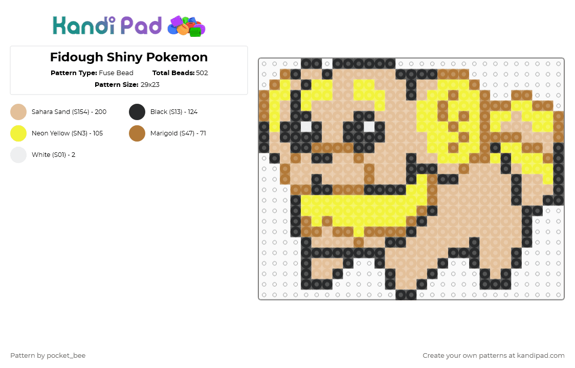 Fidough Shiny Pokemon - Fuse Bead Pattern by pocket_bee on Kandi Pad - beige,pokemon,shiny pokemon,fidough