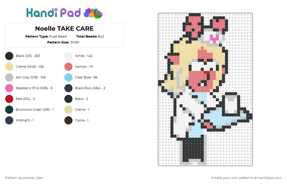 Noelle TAKE CARE - Fuse Bead Pattern by pocket_bee on Kandi Pad - red,beige,light blue,deltarune,noelle