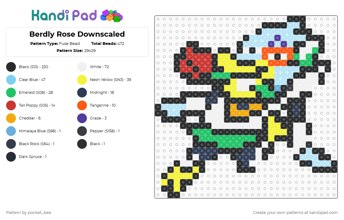 Berdly Rose Downscaled - Fuse Bead Pattern by pocket_bee on Kandi Pad - black,light blue,yellow,green,deltarune,berdly