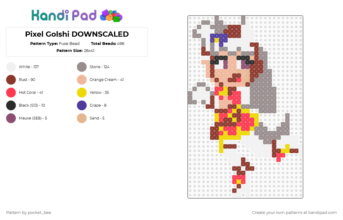 Pixel Golshi DOWNSCALED - Fuse Bead Pattern by pocket_bee on Kandi Pad - gray,red,gold ship,umamusume