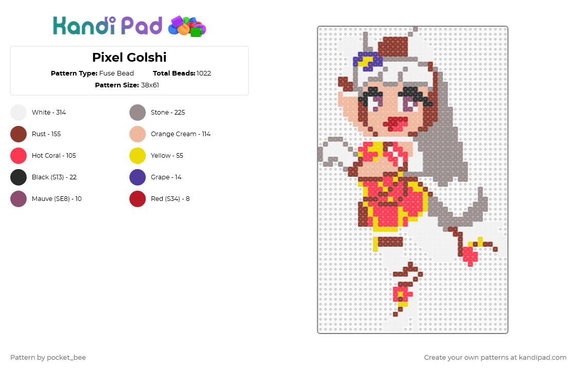 Pixel Golshi - Fuse Bead Pattern by pocket_bee on Kandi Pad - gray,red,beige,gold ship,umamusume