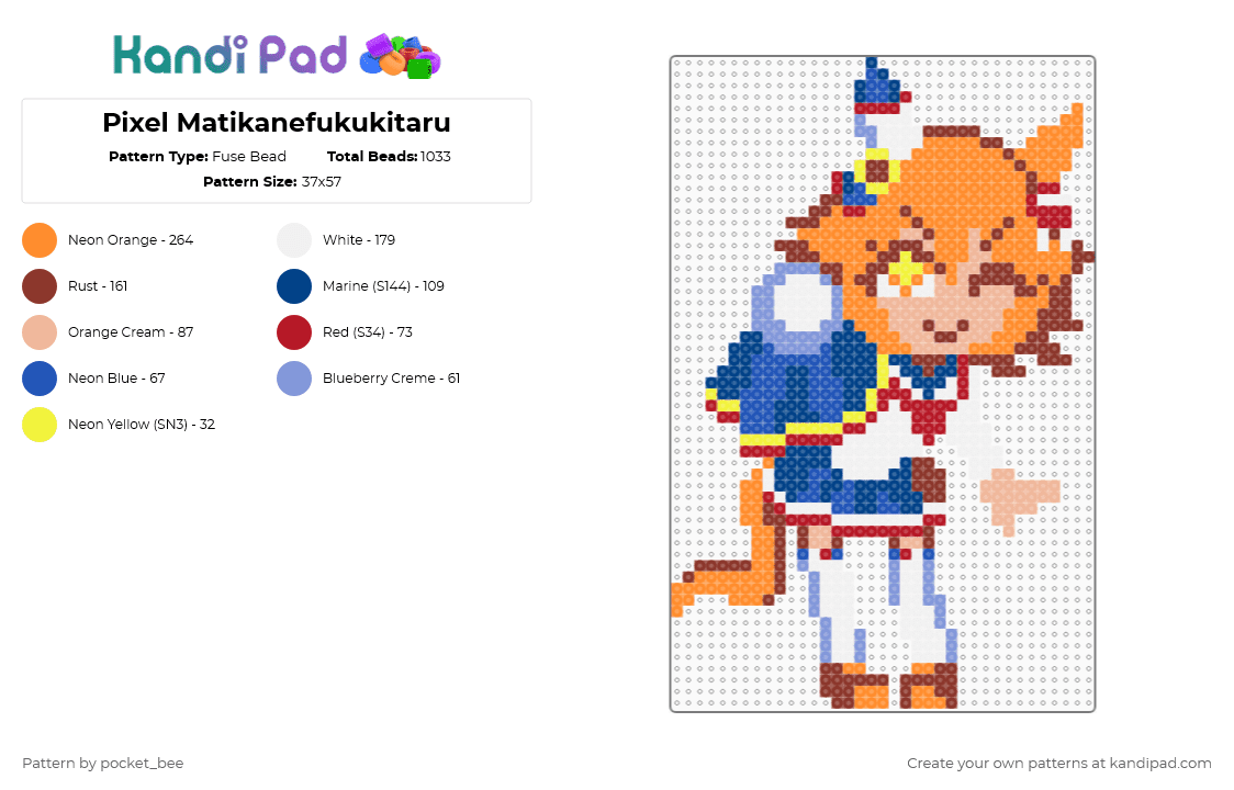 Pixel Matikanefukukitaru - Fuse Bead Pattern by pocket_bee on Kandi Pad - blue,red,orange,umamusume,matikanefukukitaru