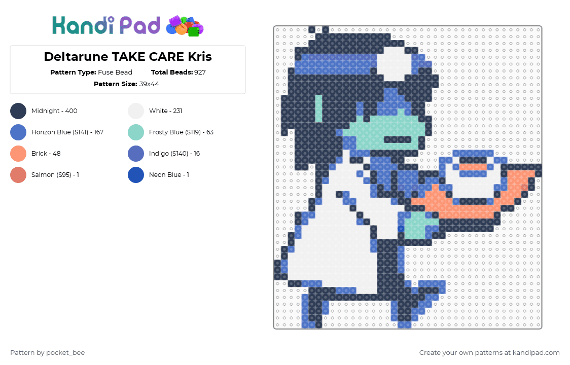 Deltarune TAKE CARE Kris - Fuse Bead Pattern by pocket_bee on Kandi Pad - purple,blue,deltarune,kris,nurse