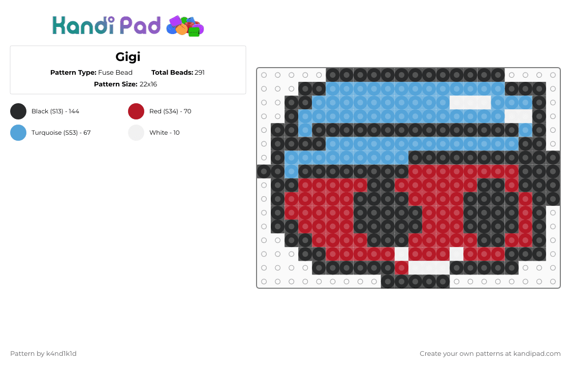 Gigi - Fuse Bead Pattern by k4nd1k1d on Kandi Pad - red,light blue