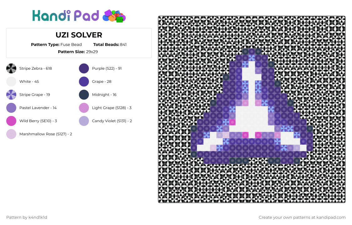 UZI SOLVER - Fuse Bead Pattern by k4nd1k1d on Kandi Pad - black,purple