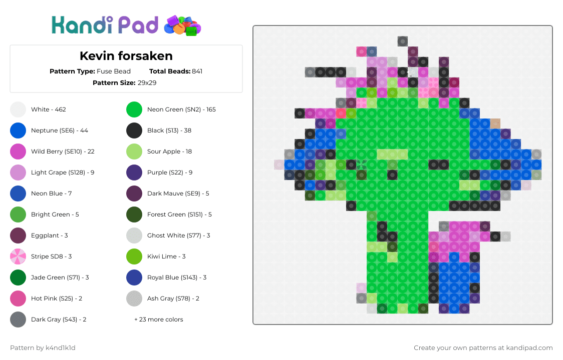Kevin forsaken - Fuse Bead Pattern by k4nd1k1d on Kandi Pad - 