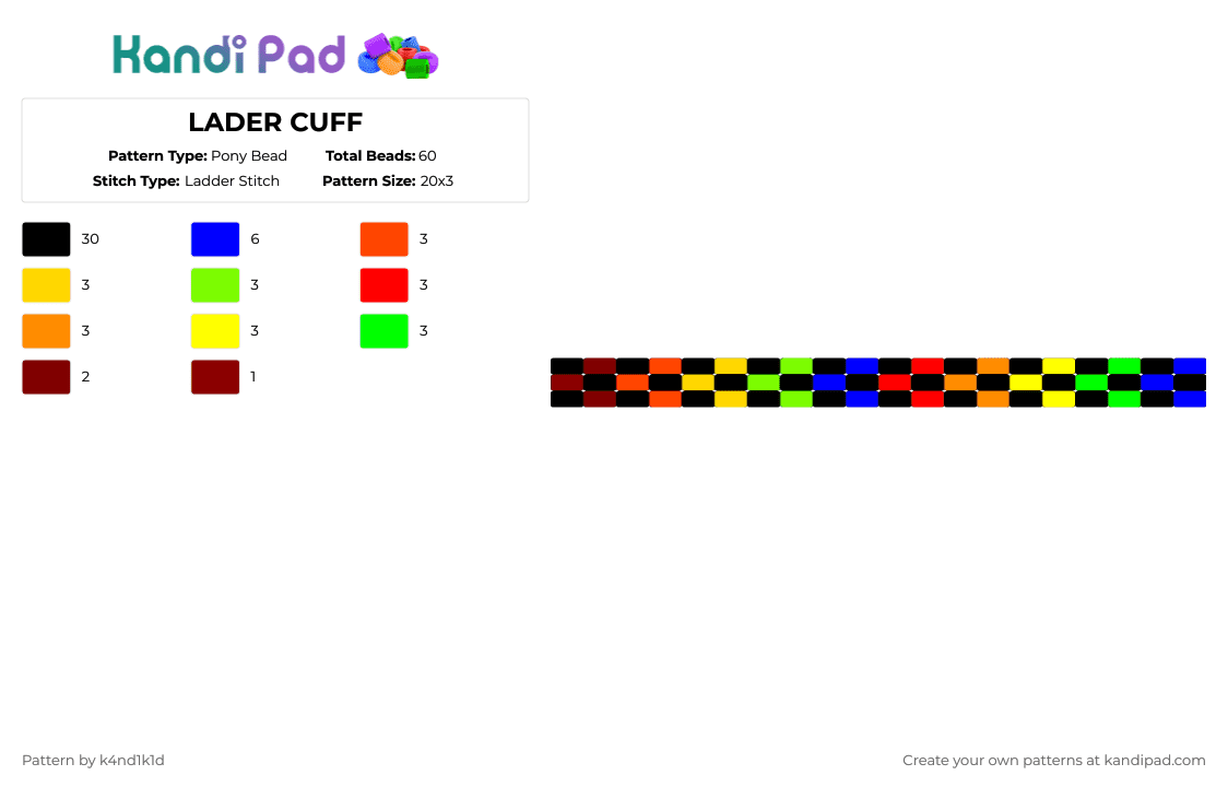 LADER CUFF - Pony Bead Pattern by k4nd1k1d on Kandi Pad - rainbow,kewl,kandikidmadeit,oooooh,lgbtqia,idk more tags,whattagsdoiuse,raaaah