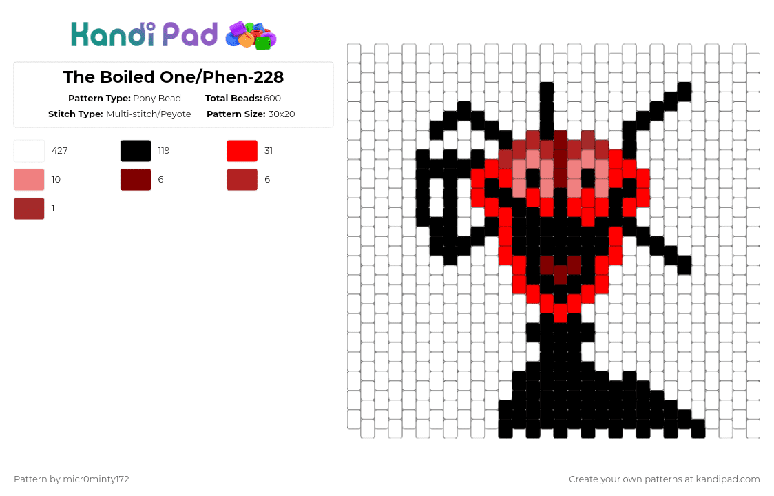 The Boiled One/Phen-228 - Pony Bead Pattern by micr0minty172 on Kandi Pad - white,red