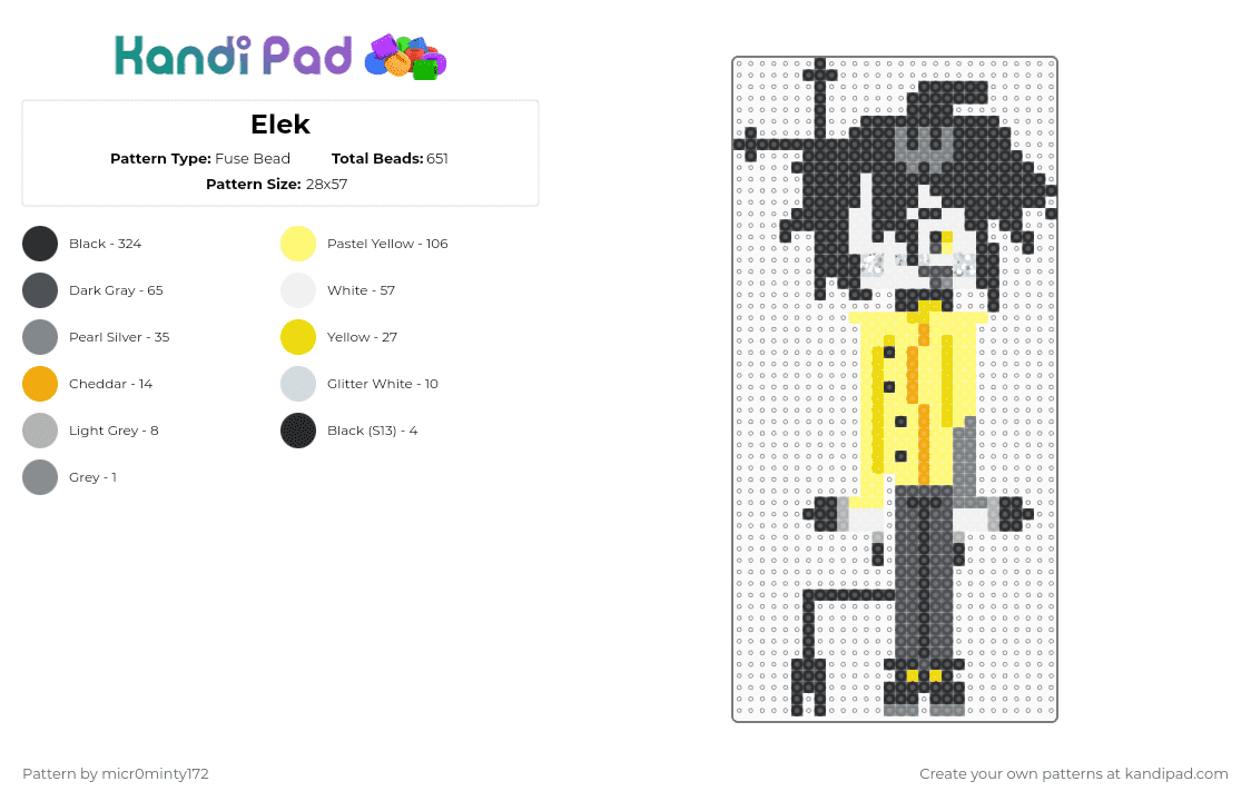 Elek - Fuse Bead Pattern by micr0minty172 on Kandi Pad - black,gray,yellow,oc,white,elek,solana